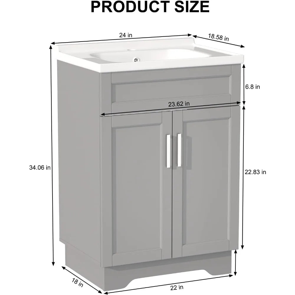 Angduo Bathroom Vanity With Ceramic Sink Cabinet Two Doors