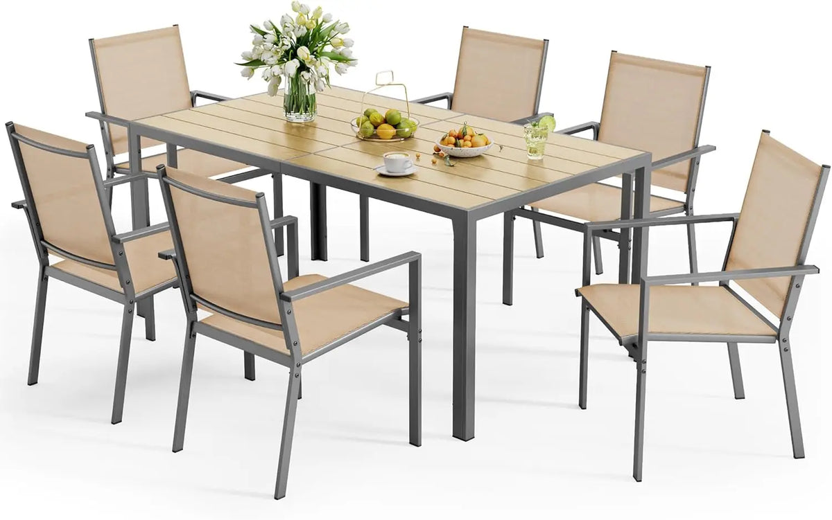 Patio Dining Set For 6 With Table And Textilene Chairs