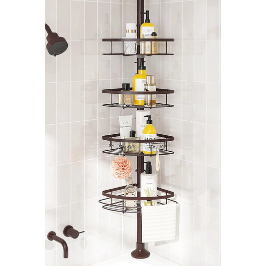 Angies Home Store PremiumGrade Rustproof Shower Corner Caddy With TelescopingPole
