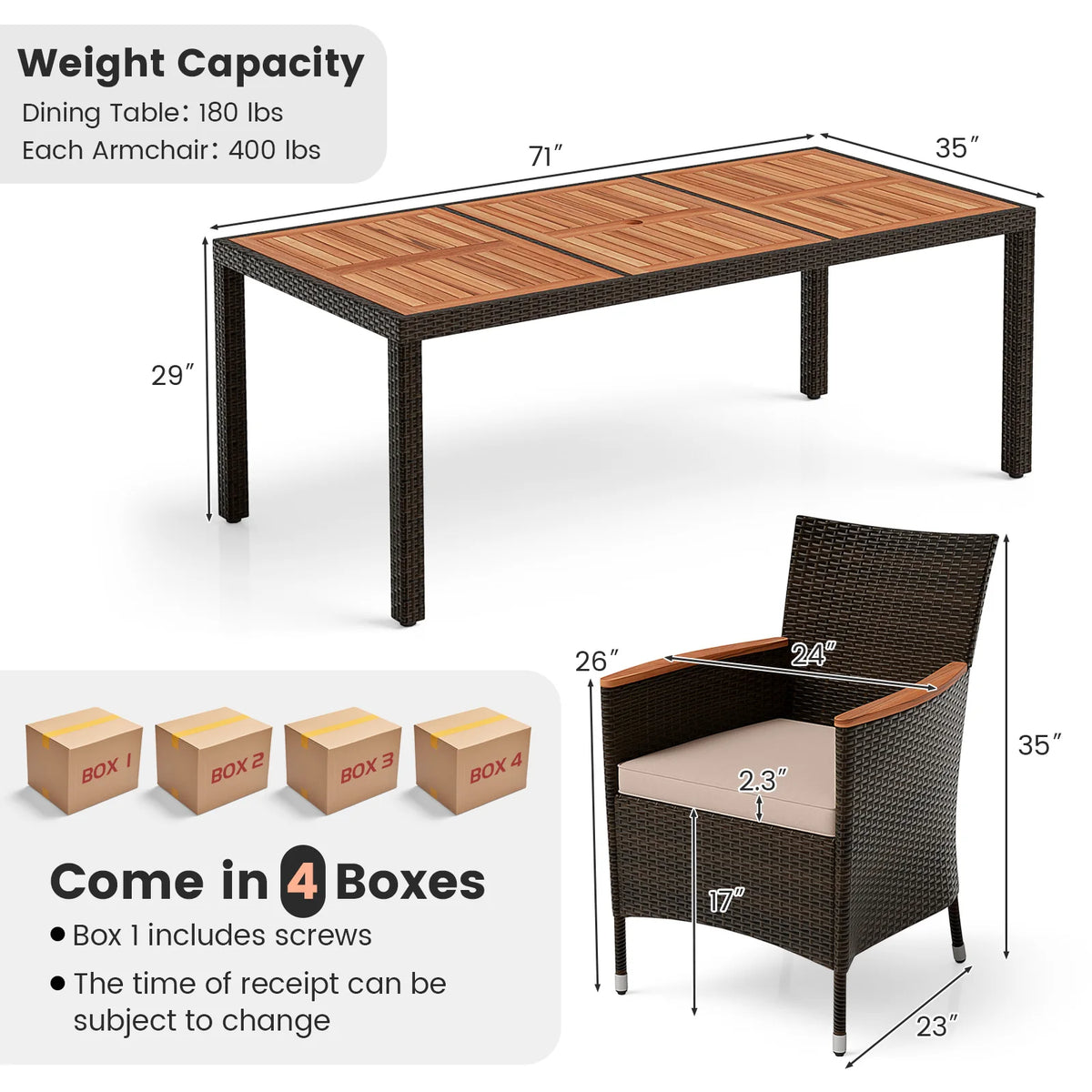 HOMASIS Outdoor Patio Wicker Dining Set With Acacia Wood Table