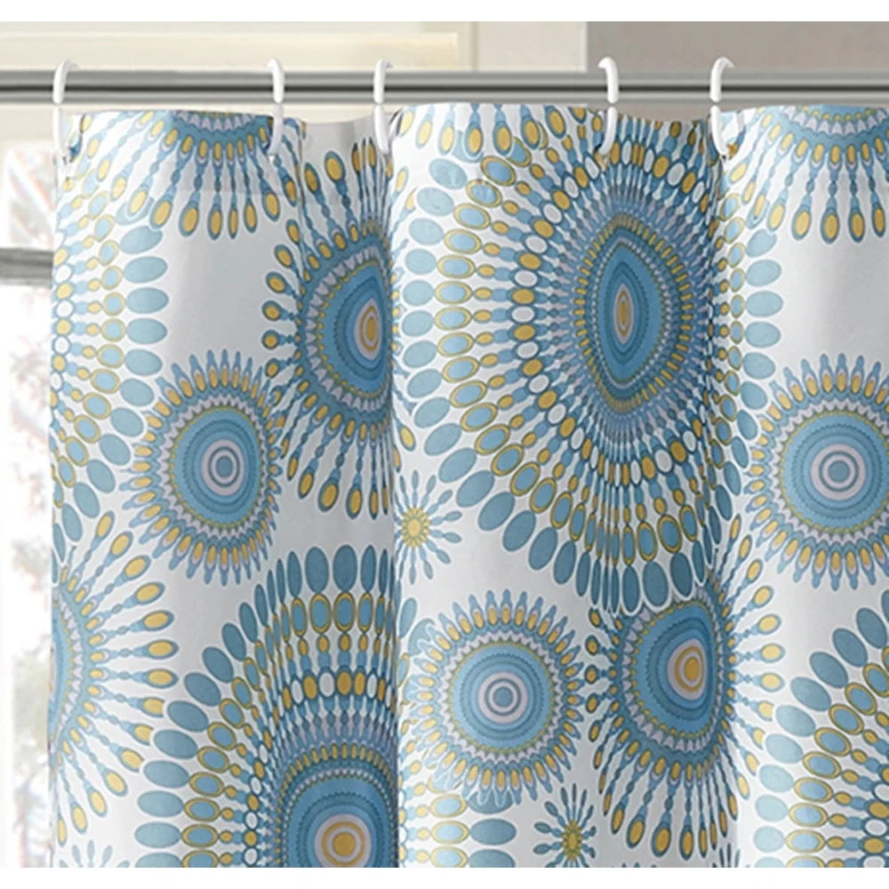 Craft Of Weaving Waterproof Shower Curtain Set With 12 Hooks Starburst Design Machine Washable Easy Care Bathroom Decor