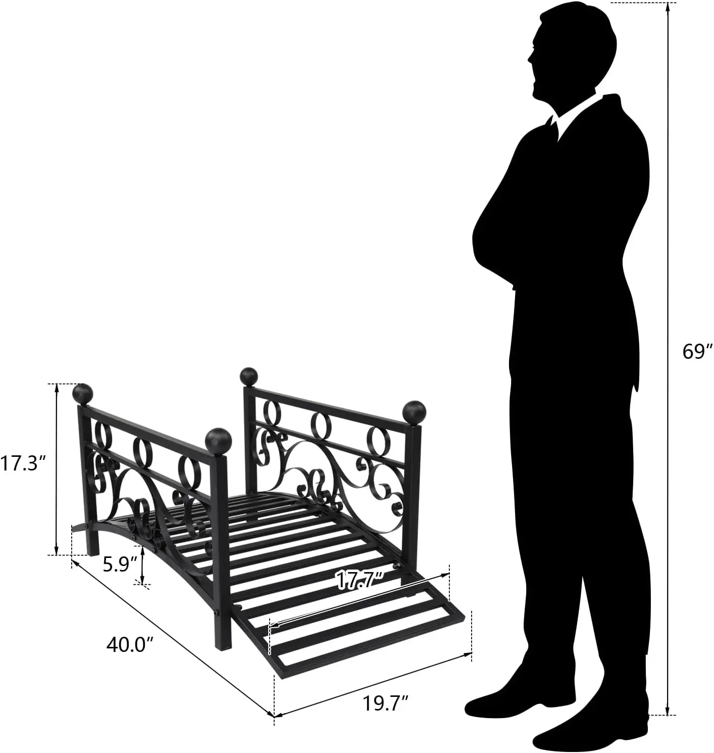 Metal Garden Bridge for Outdoor, Elegant Decorative Bridge with Powder-Coated Finish and Security Guardrail