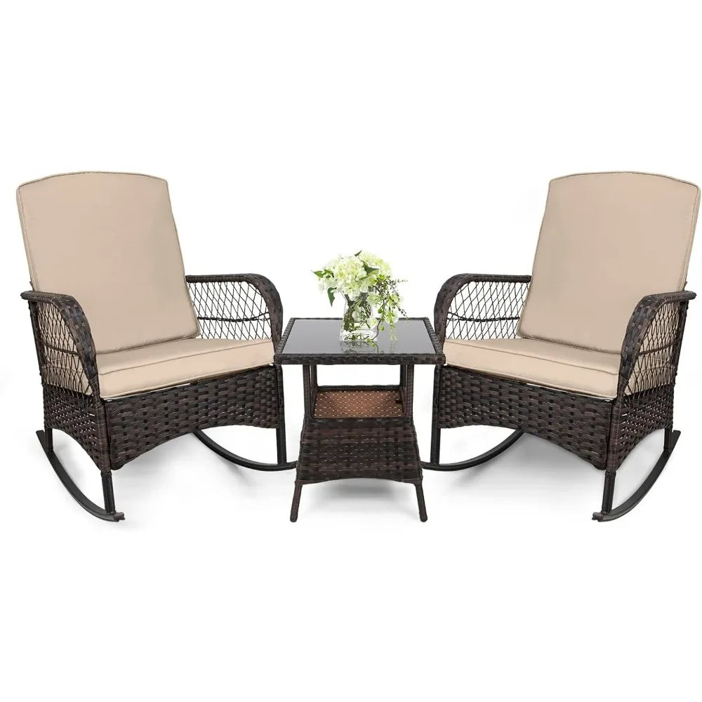 Leveleve Outdoor Rocking Bistro Set 3-Piece With Glass Table