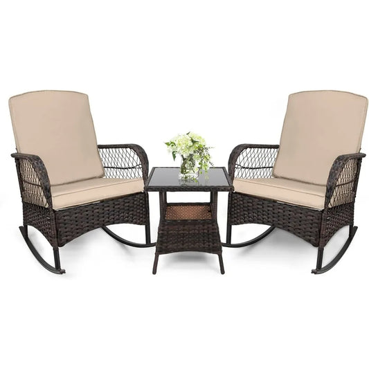 Leveleve Outdoor Rocking Bistro Set 3-Piece With Glass Table