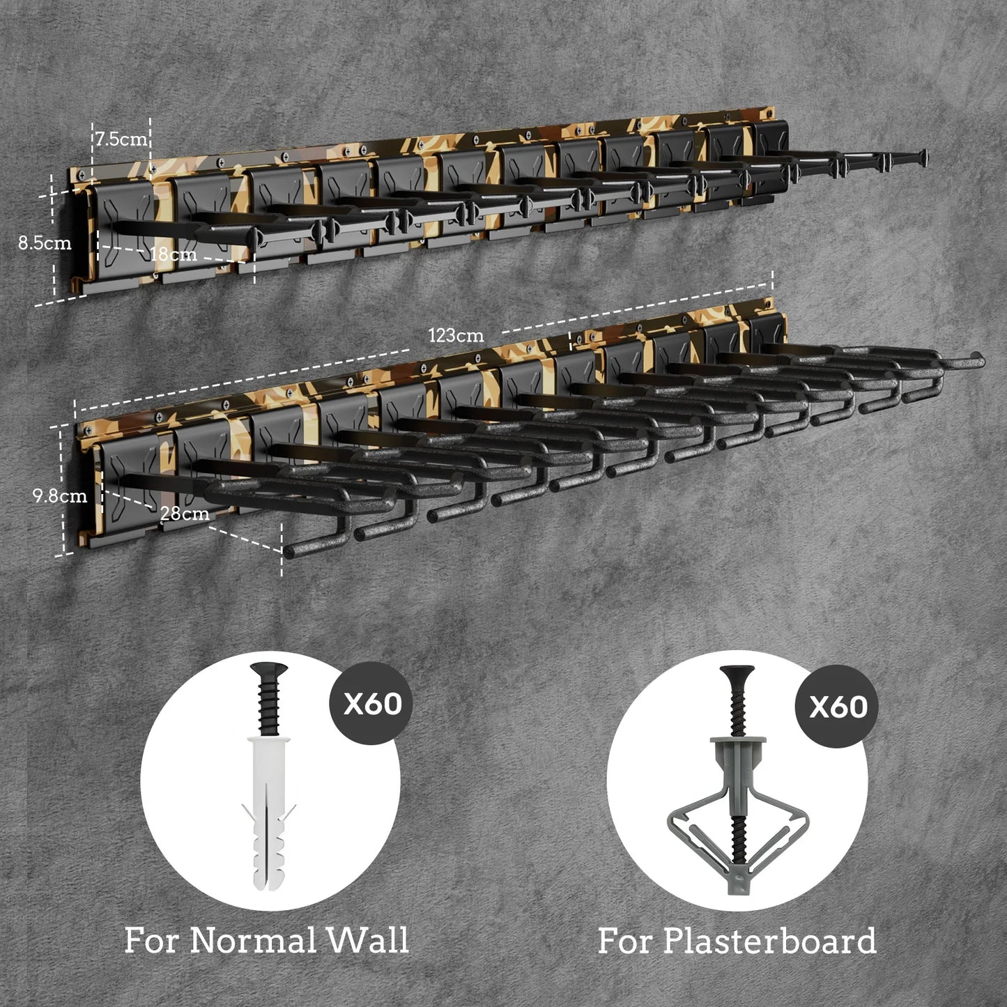 Heavy Duty Steel Gun Rack With Adjustable Slots Wall Mount