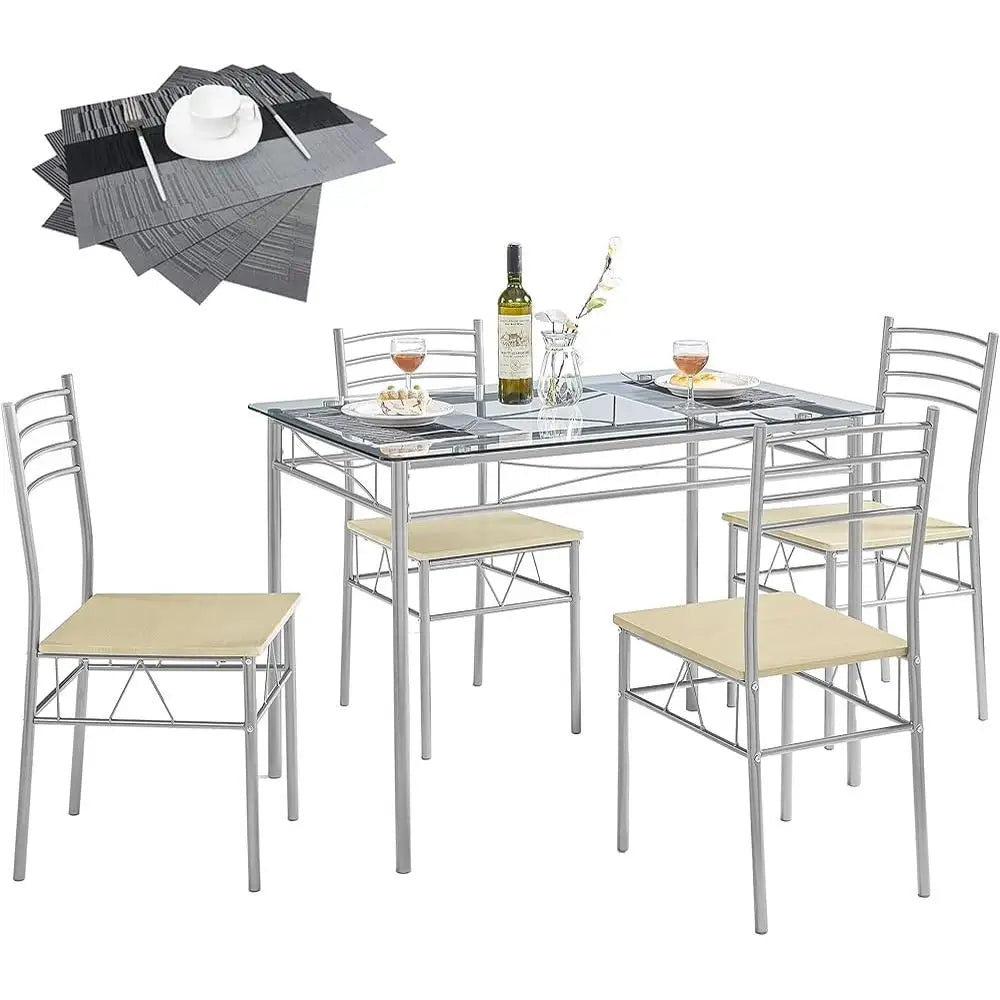 XMSJ Dinette Set With Glass Table And High Back Chairs