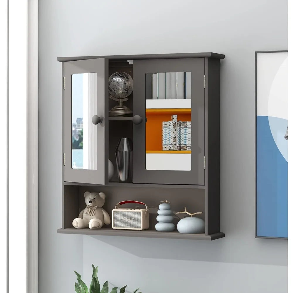 Mirrored Medicine Cabinet with Two Doors and Three Adjustable Shelves