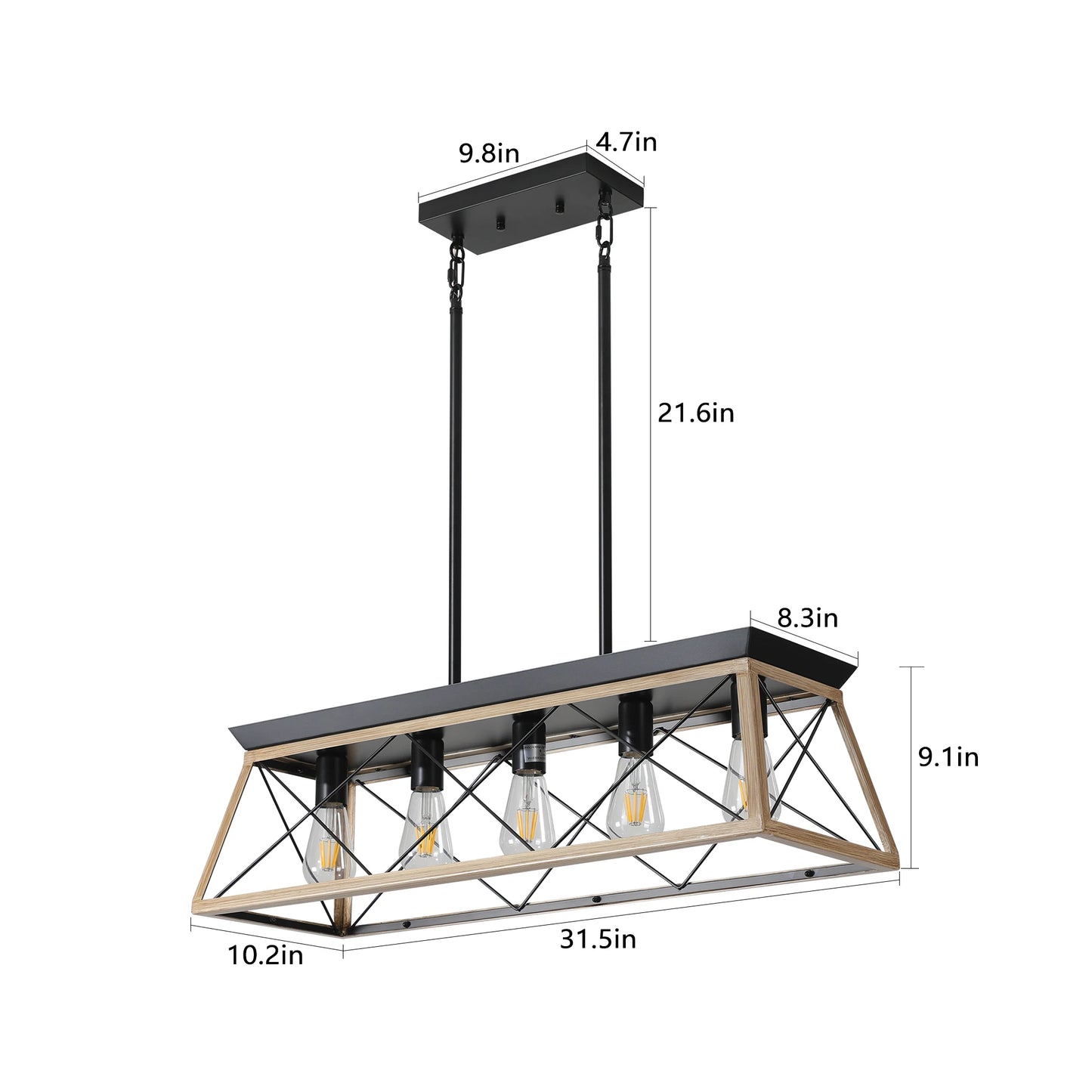 ARLGSITE Farmhouse 5-Light Pendant Chandelier For Dining Room