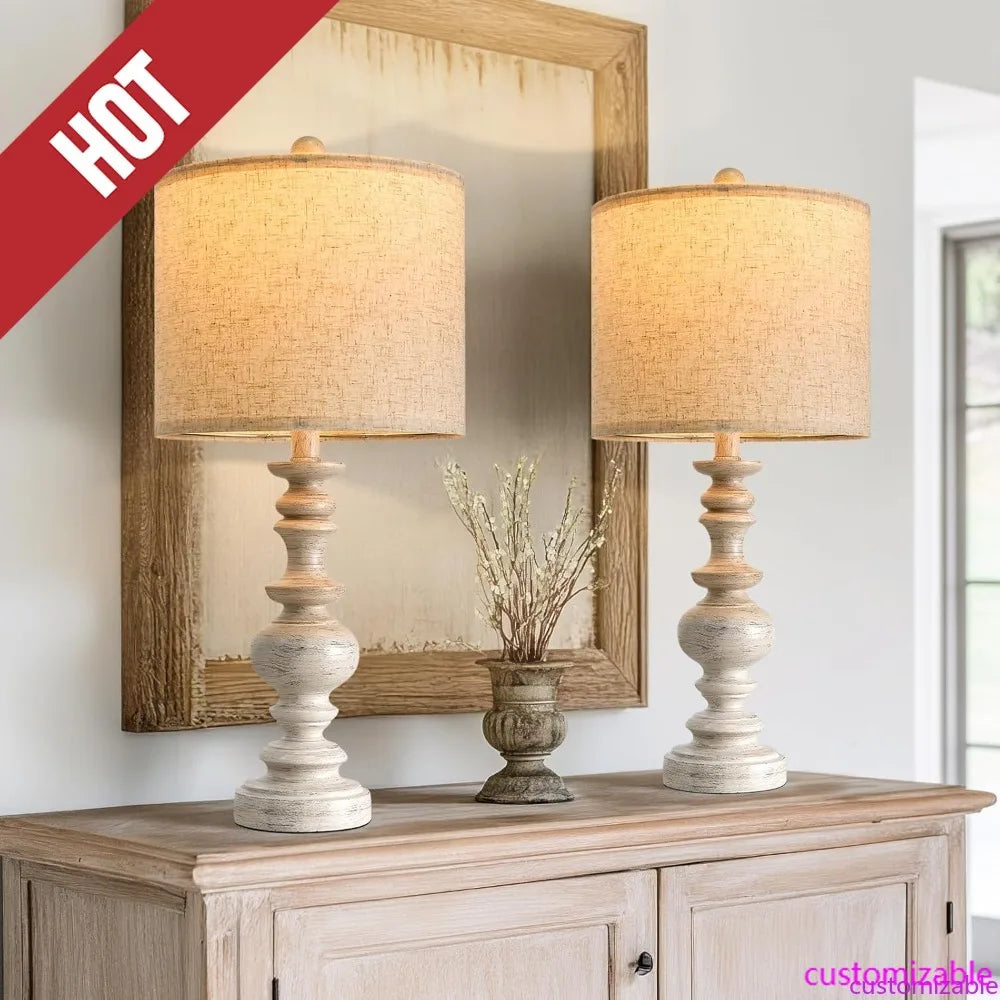 Bobomomo Farmhouse Resin Table Lamp Set Of 2 Linen Shade