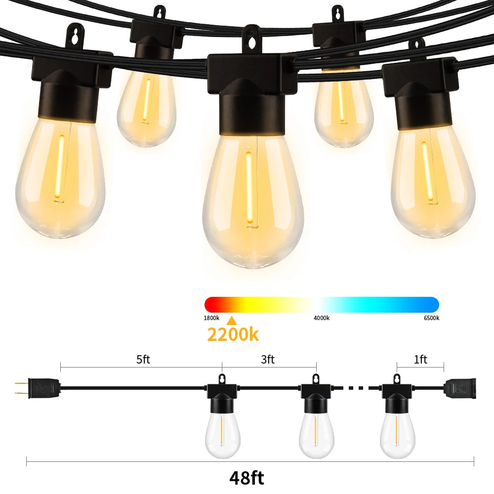 Burhui LED Outdoor Garden Light String 2 Pack Festoon Lights for Weddings