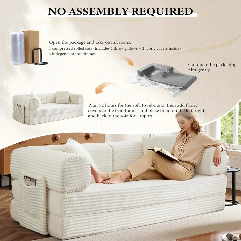 Folding Futon Sofa Bed Couch With Sleeper Corduroy Upholstered