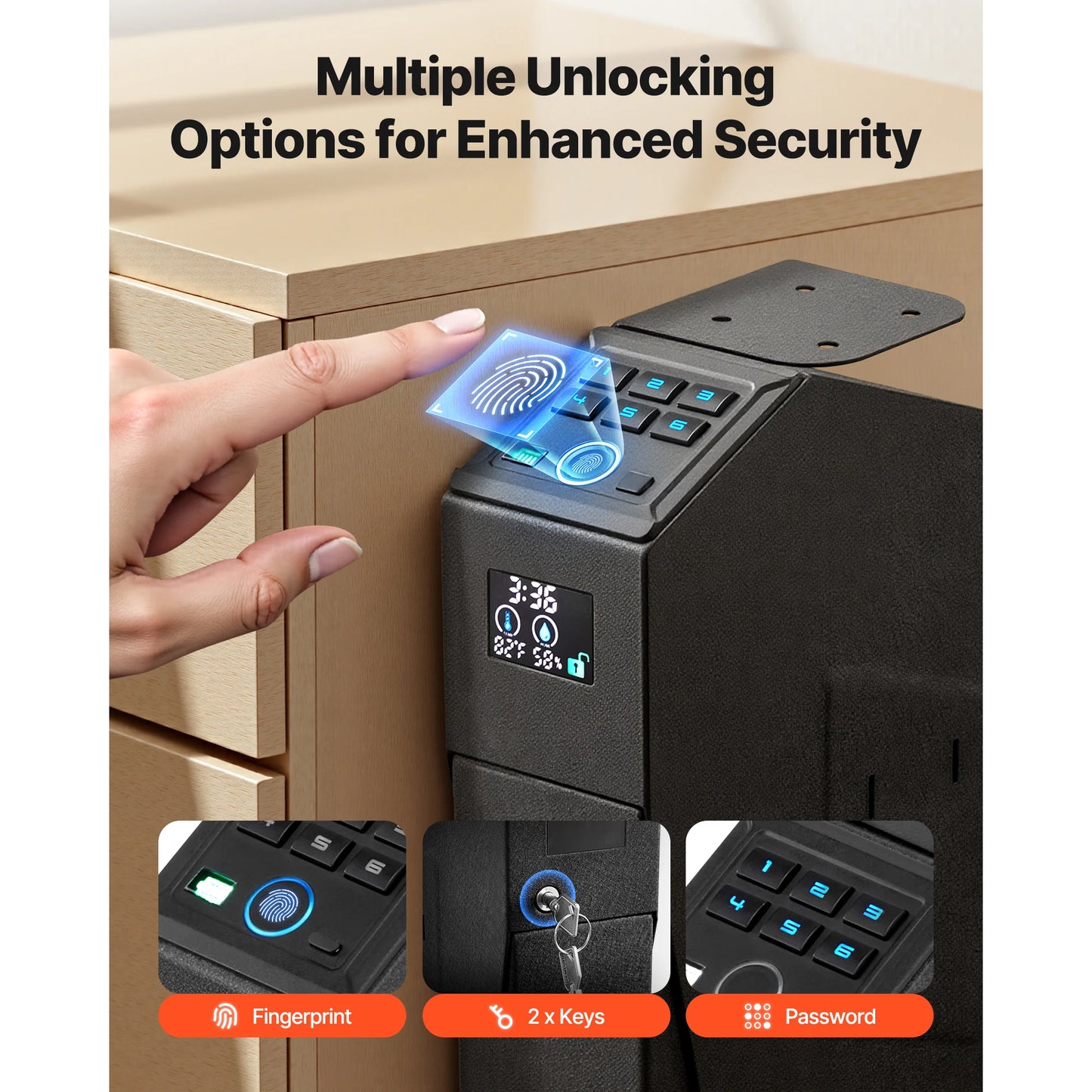 SucceBuy Gun Safe Slider 3Way With Fingerprint Code Key LED