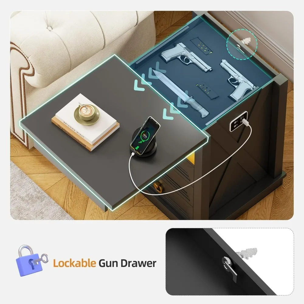 XMSJ Nightstands With Hidden Gun Compartment And USB Charging Port