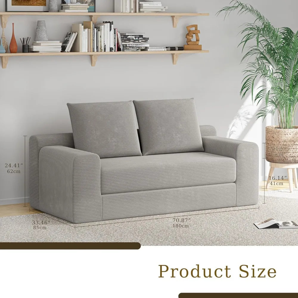 HUANZHUANG Loveseat Sleeper Sofa Bed Modern Corduroy Convertible Couch
