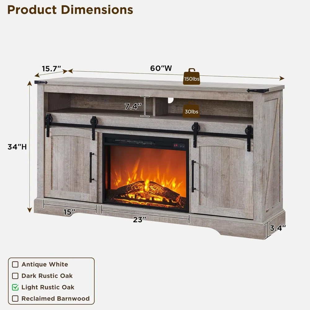 HUANZHUANG Farmhouse Fireplace TV Stand With Electric Fireplace