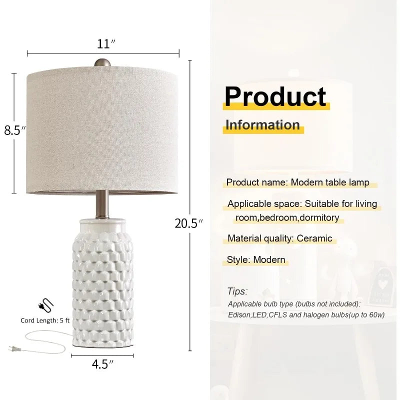 Modern Ceramic Bedside Lamp Set For Bedroom And Living Room