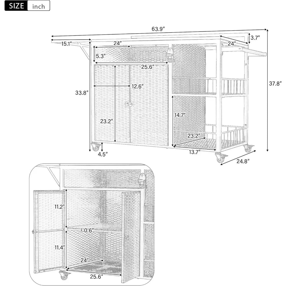 DAFIFY Outdoor Kitchen Island Cart With Foldable Side Table