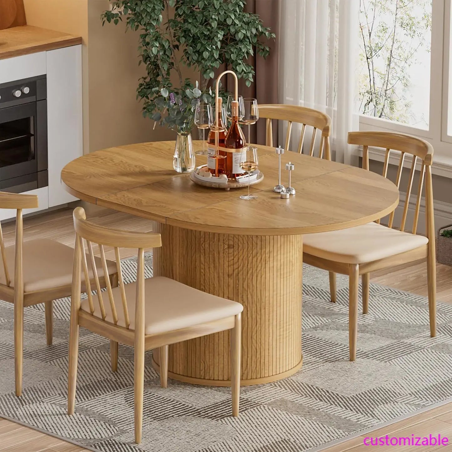XMSJ Extendable Round Dining Table For 4 Modern Farmhouse