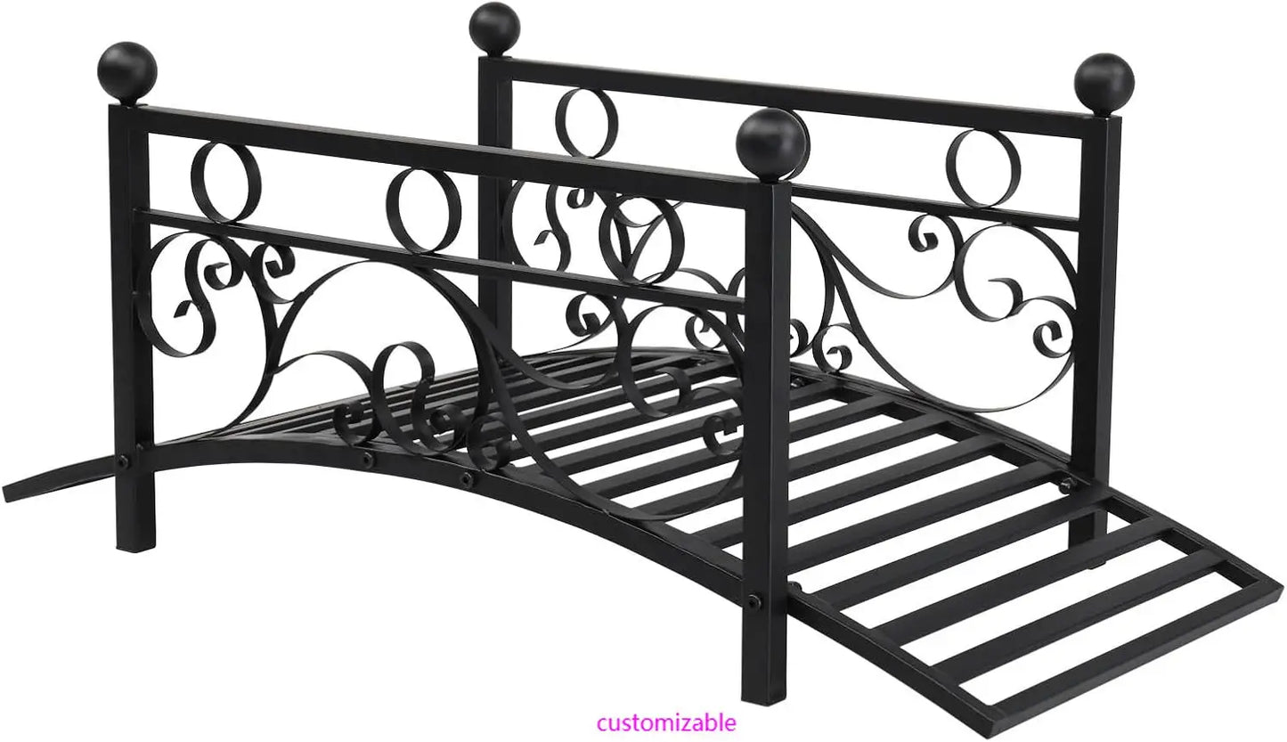 Metal Garden Bridge for Outdoor, Elegant Decorative Bridge with Powder-Coated Finish and Security Guardrail