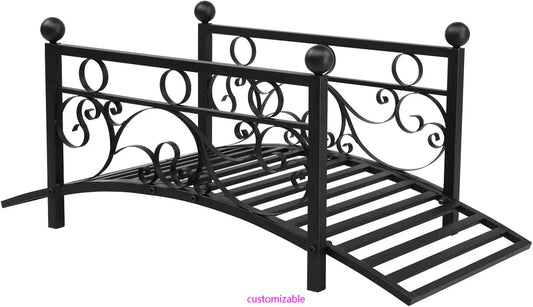 Metal Garden Bridge for Outdoor, Elegant Decorative Bridge with Powder-Coated Finish and Security Guardrail