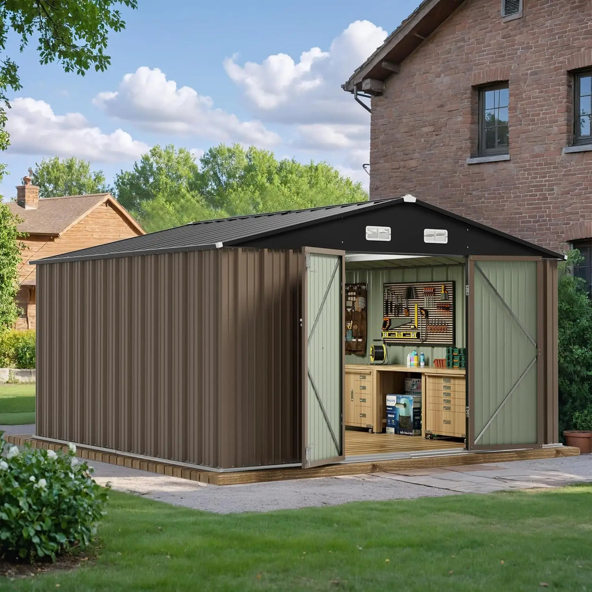 XMSJ Outdoor Metal Storage Shed For Garden And Backyard