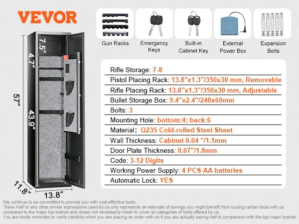 VEVOR Gun Safe With Digital Keypad Lock And Removable Shelf
