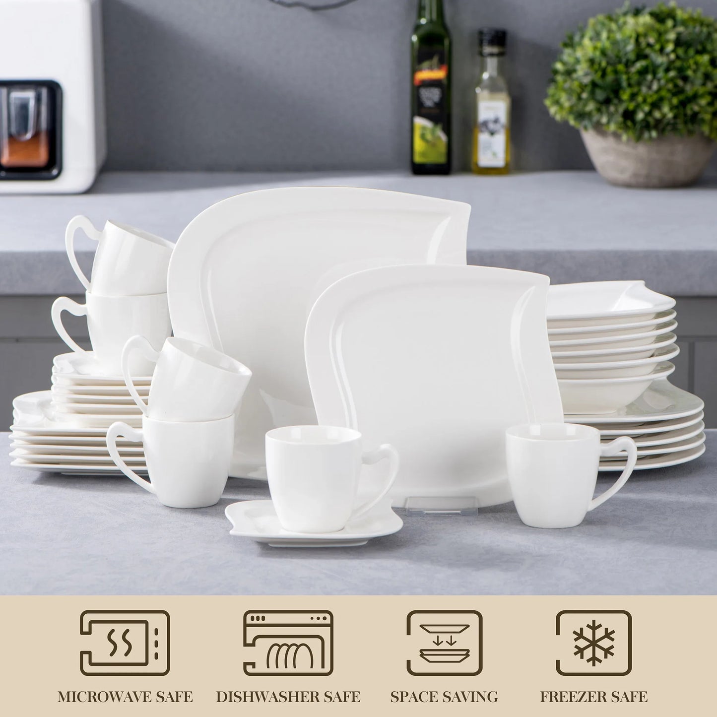 MALACASA Porcelain Dinner Set With Cups And Saucers Tableware