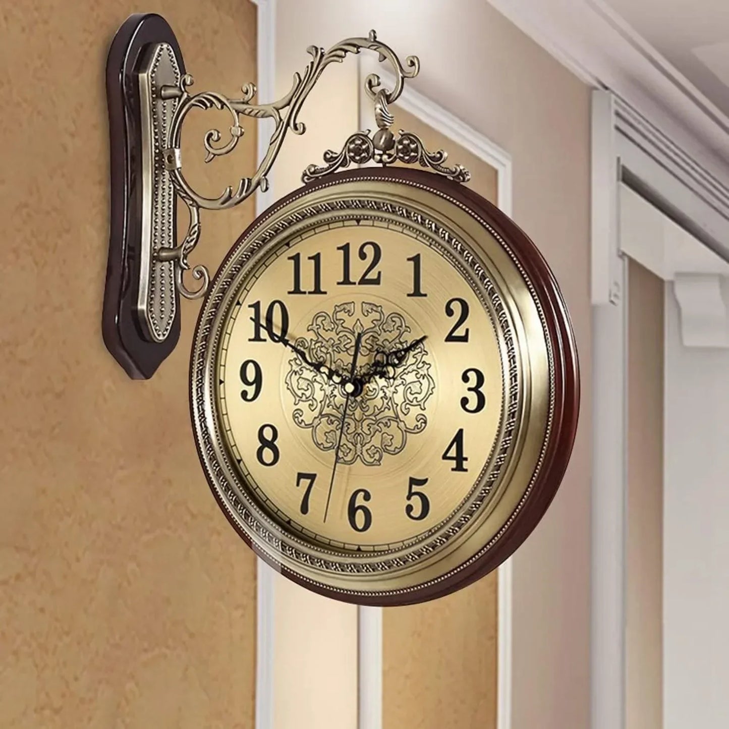 Hign-concerned Alloy European Style Double Sided Wall Clock