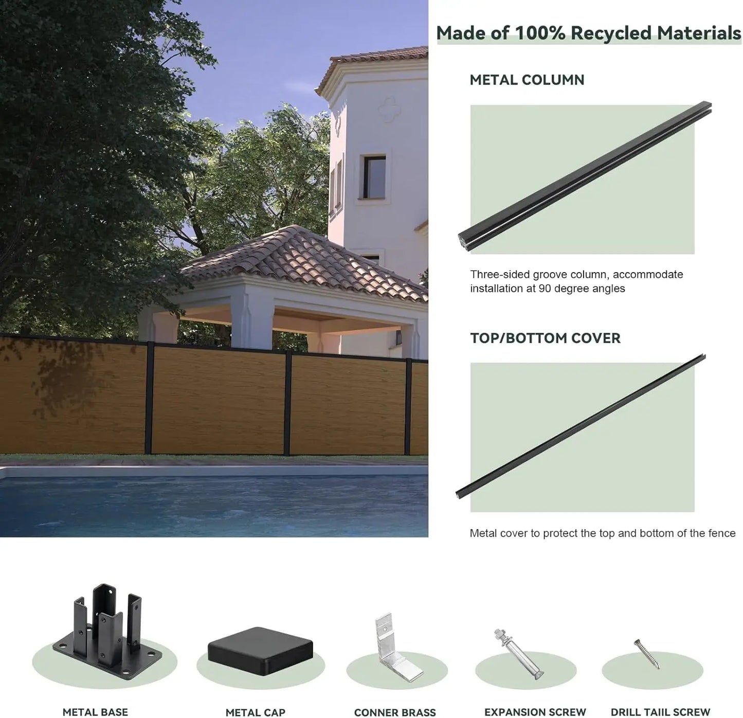 XMSJ Outdoor Privacy Fence Panels Wind Resistant Wood Plastic Composite