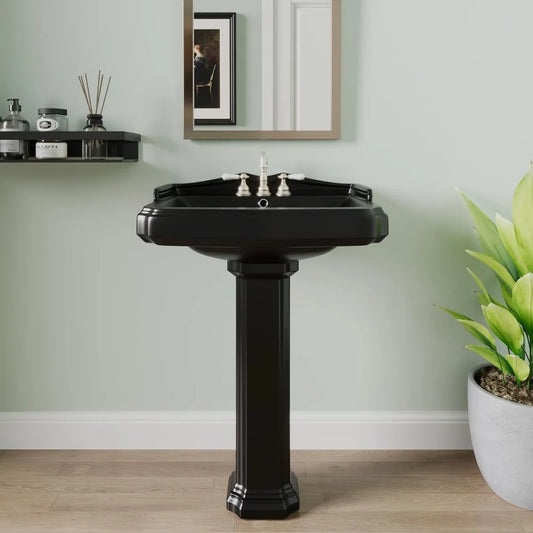 Angie's Home Store Ceramic Pedestal Sink With Overflow And Three Faucet Holes