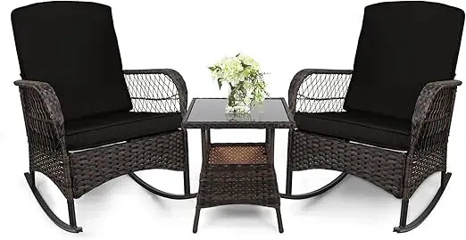 Leveleve Outdoor Rocking Bistro Set 3-Piece With Glass Table