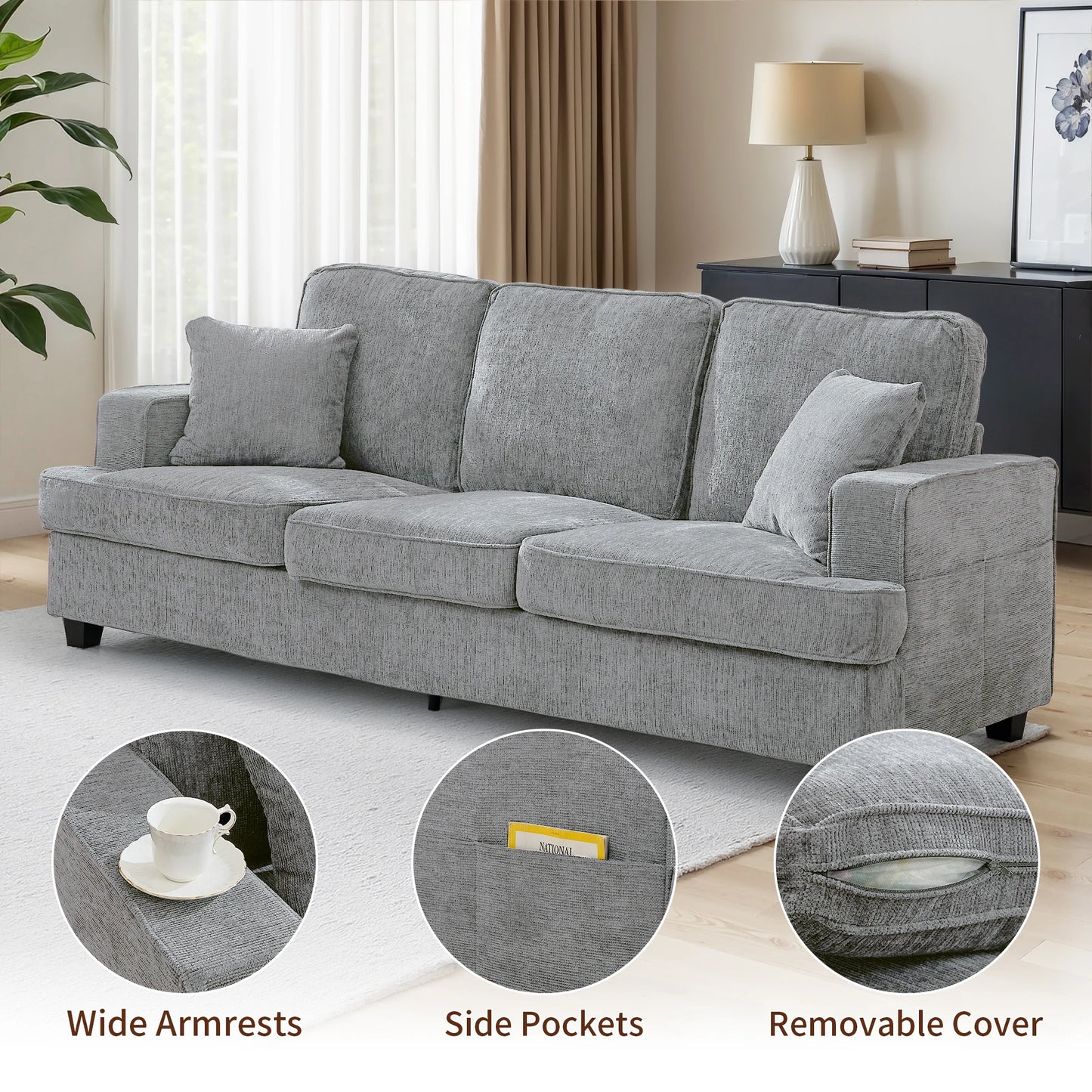 Cloud Chenile Sofa For Living Room Modern 3 Seater