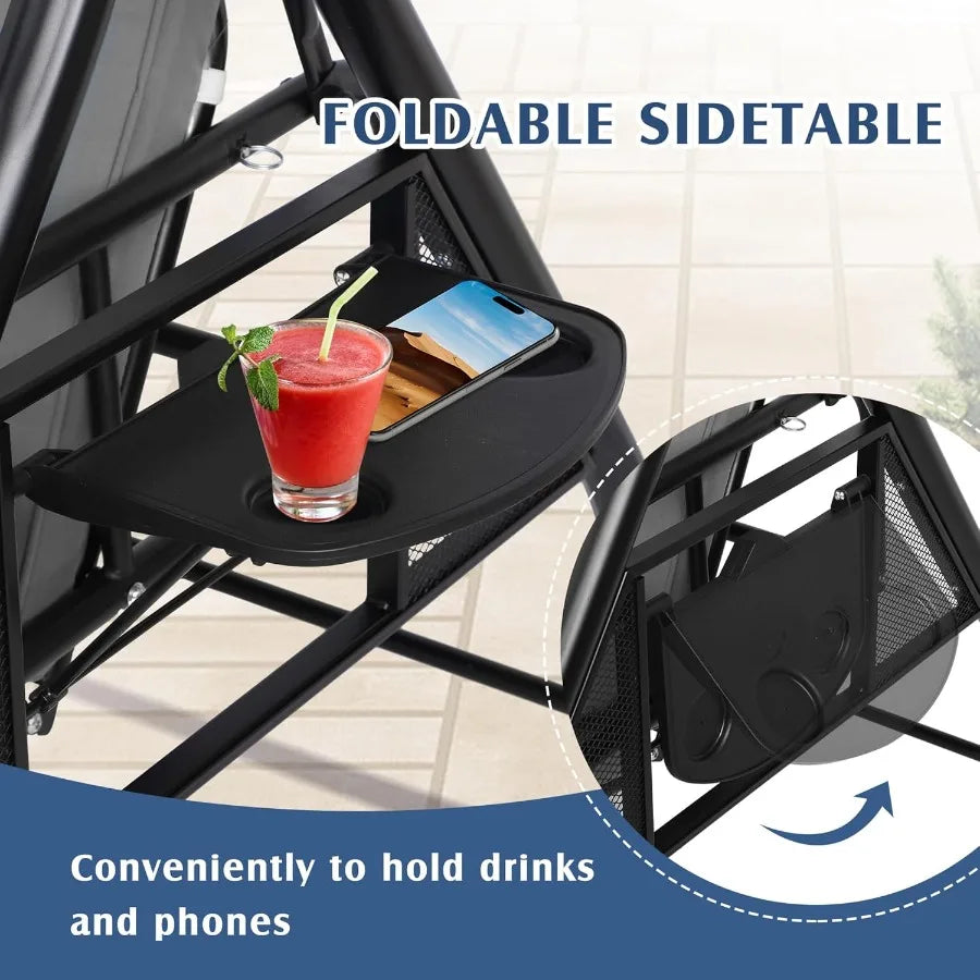 Three Person Outdoor Porch Swing With Canopy And Cup Holder