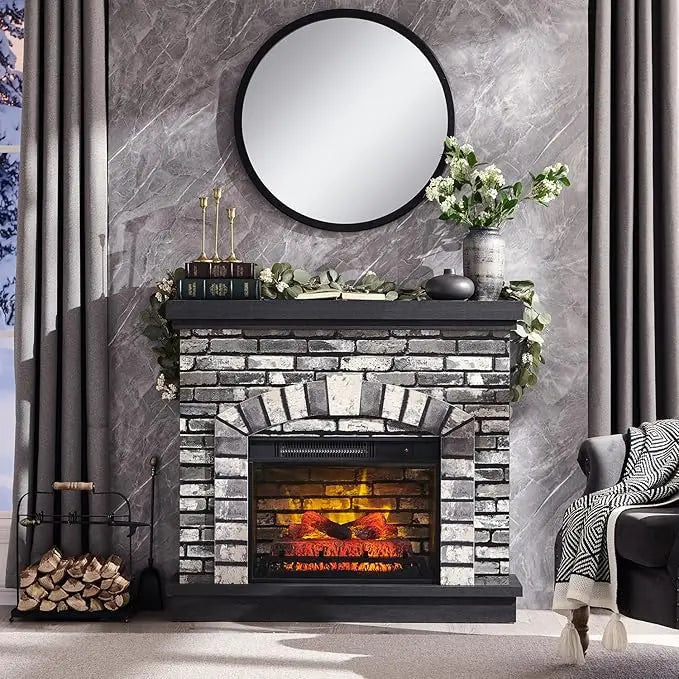 CHENGWEI Farmhouse Electric Fireplace Mantel TV Stand With Remote Heater