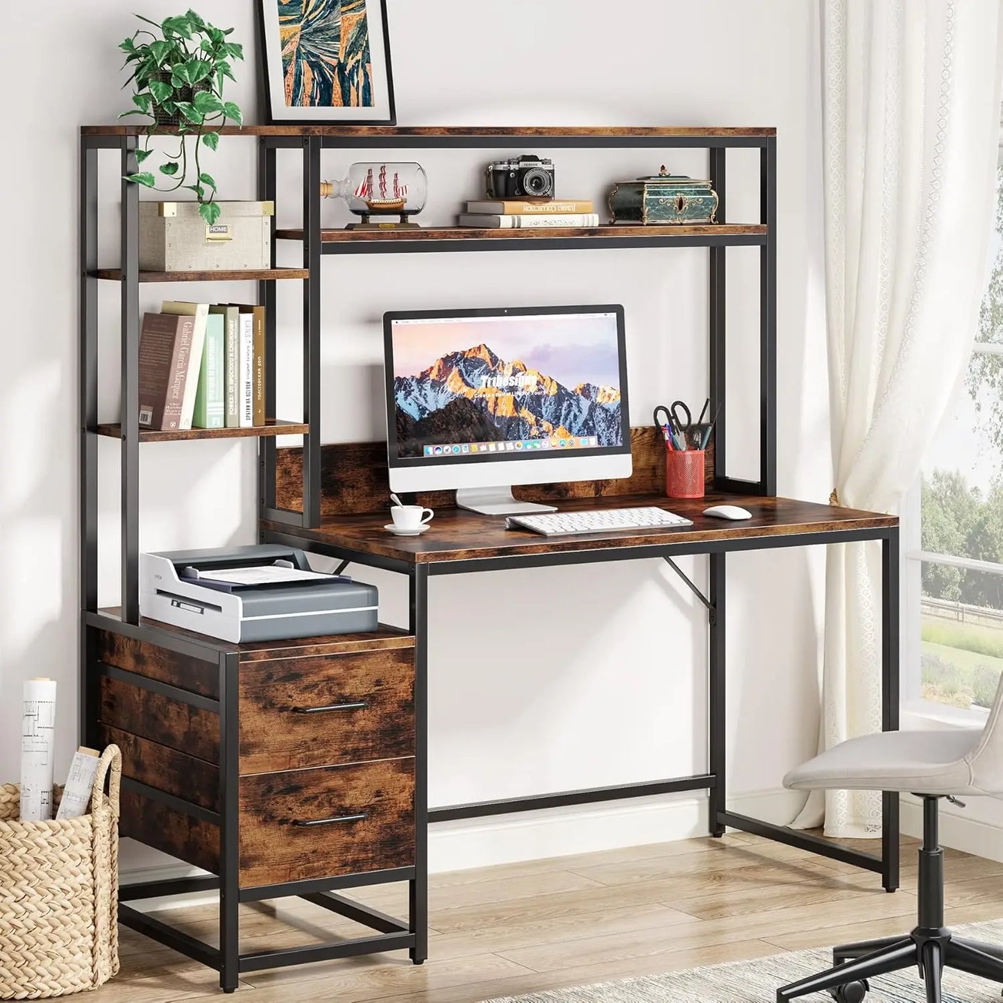Little Tree Computer Desk With Drawers And Storage Shelves Office