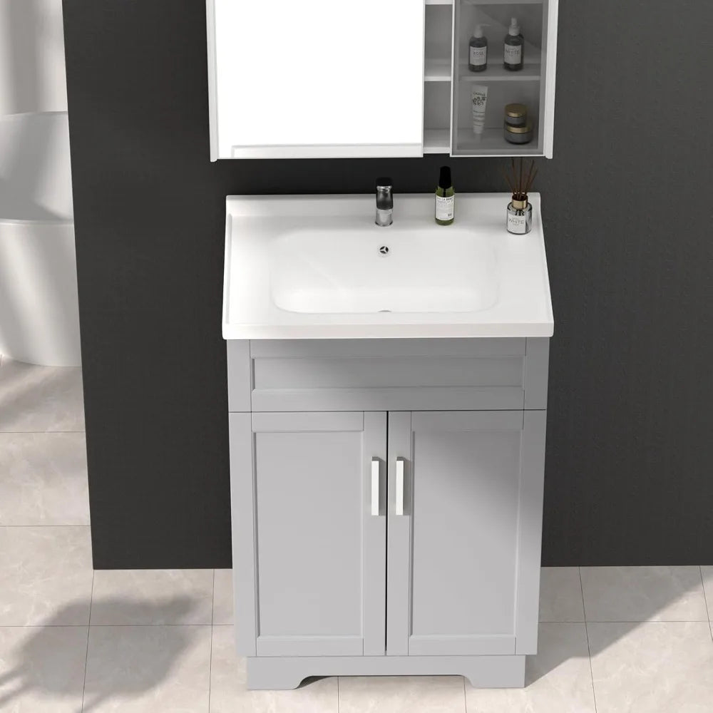 Angduo Bathroom Vanity With Ceramic Sink Cabinet Two Doors