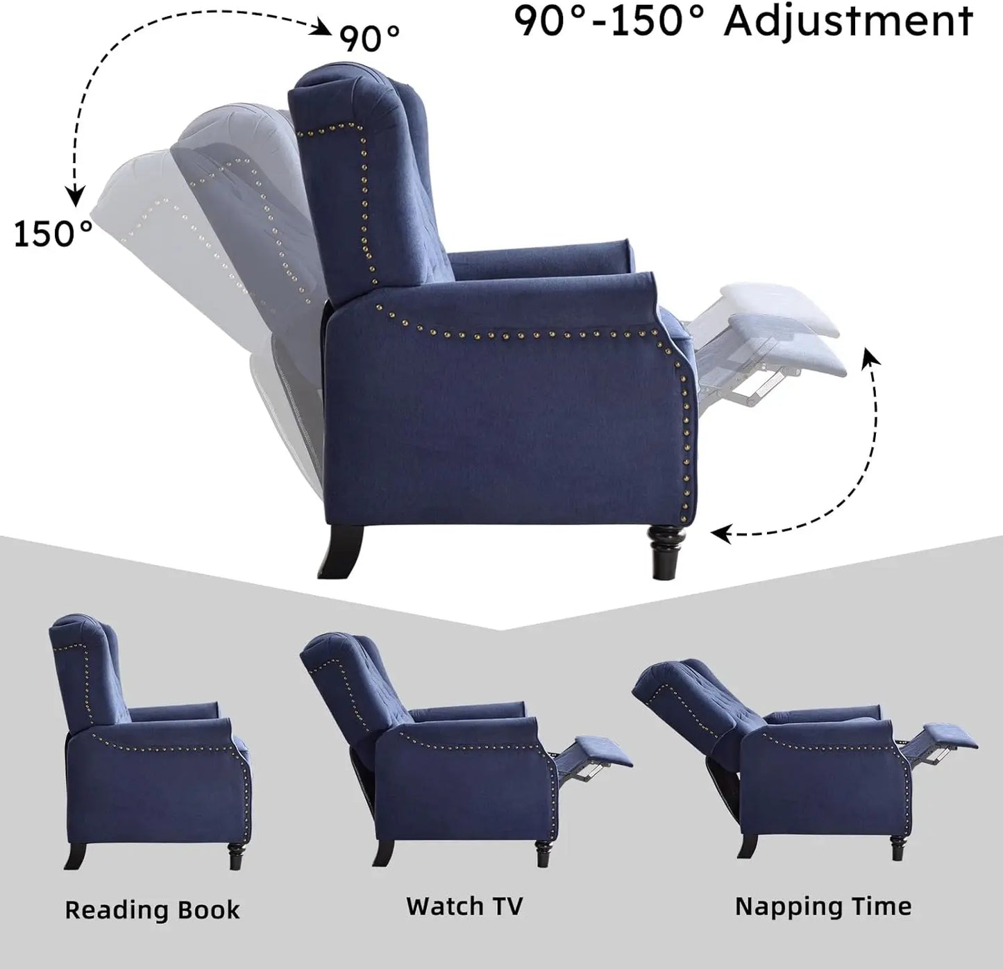 EBELLO Push Back Recliner Chair Fabric Lounge Armchair Living Room