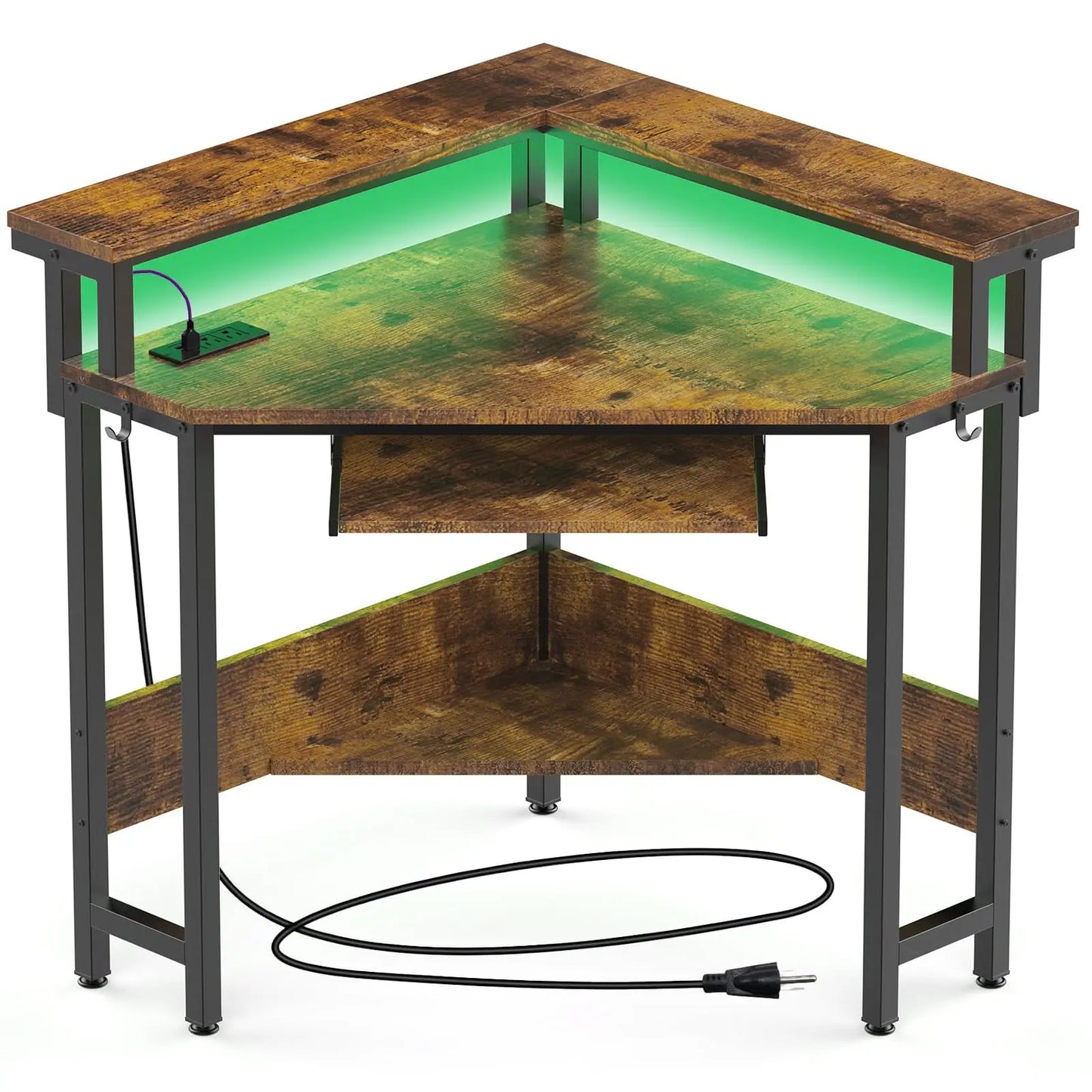 JHK L Shaped Corner Desk LED Lights And Storage Shelves