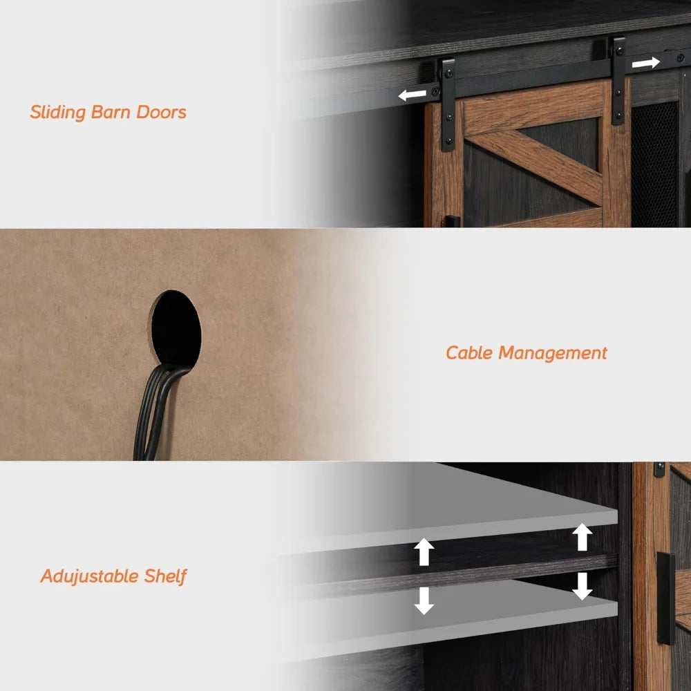 DAFIFY Farmhouse TV Stand With Sliding Barn Doors And Mesh