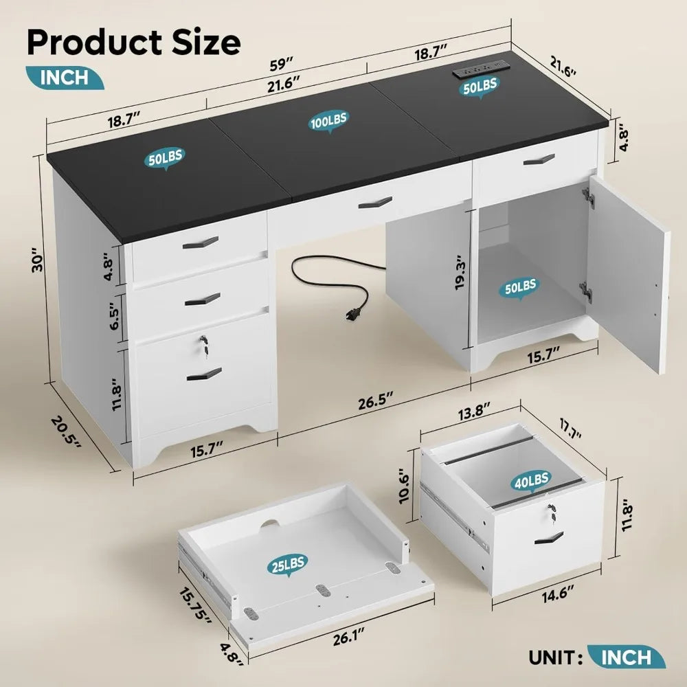 XIAOLANG Modern Office Desk With Lockable Drawers And USB Charging