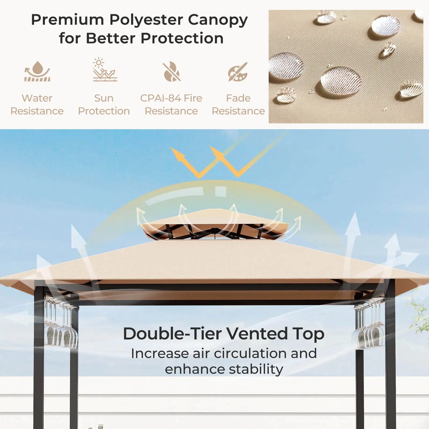 3 PCS Patio Bar Set with Tempered Glass Bar Table Metal Storage Shelves for Garden Brown