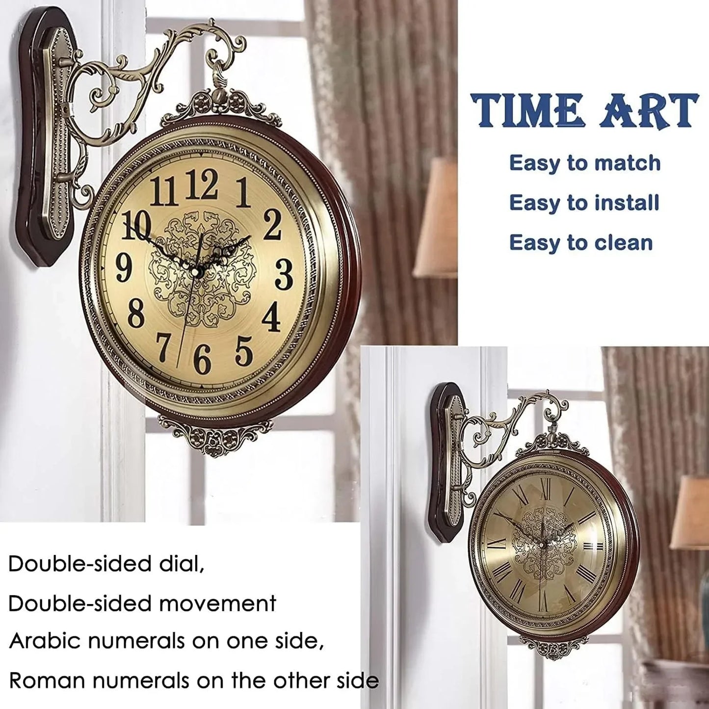 Hign-concerned Alloy European Style Double Sided Wall Clock