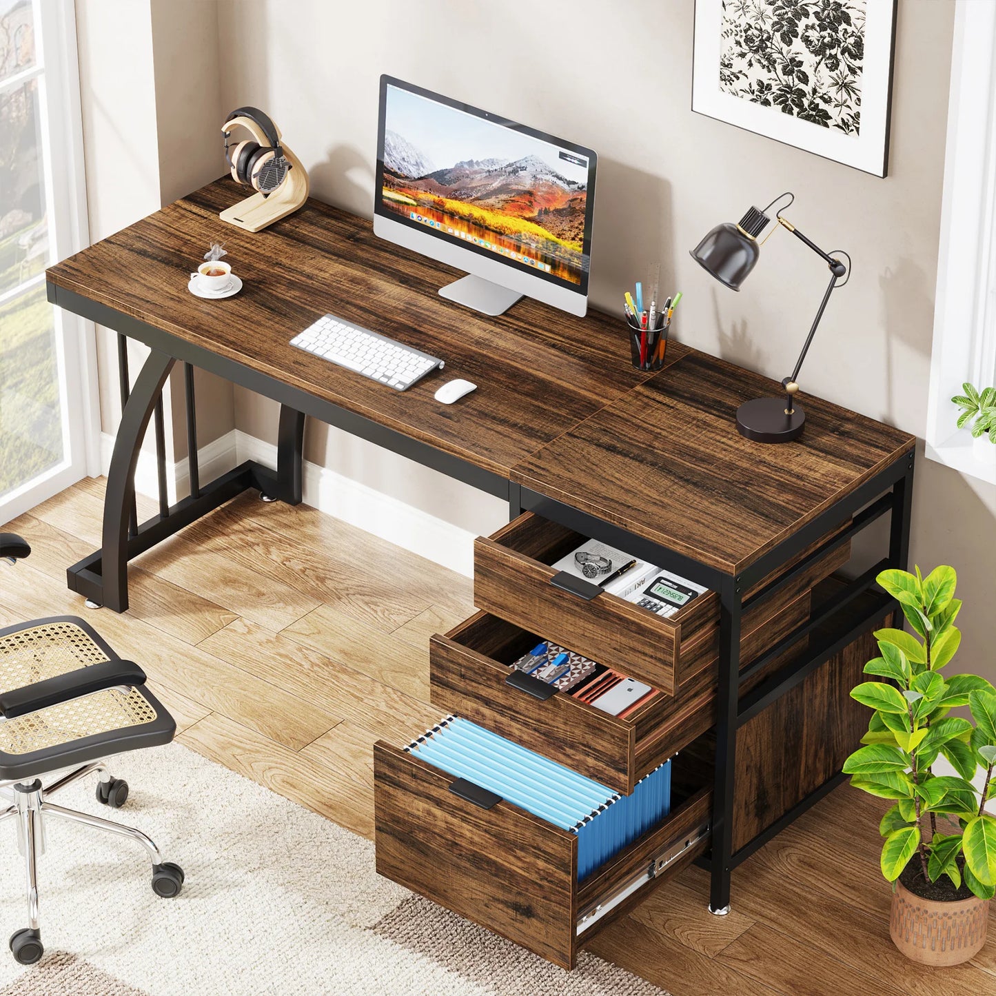 Tribesigns Computer Desk With 3 Drawers And Reversible Drawers
