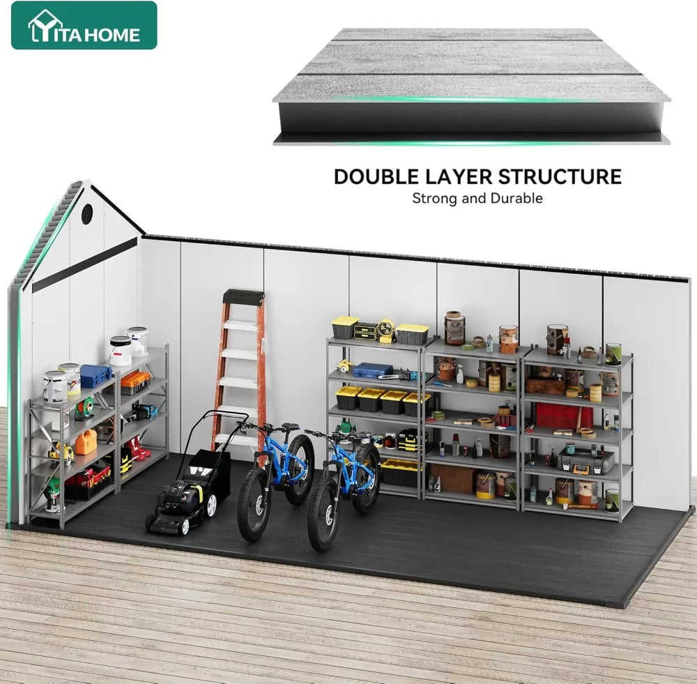 XMSJ Waterproof Outdoor Storage Shed With Floor And Lockable Doors