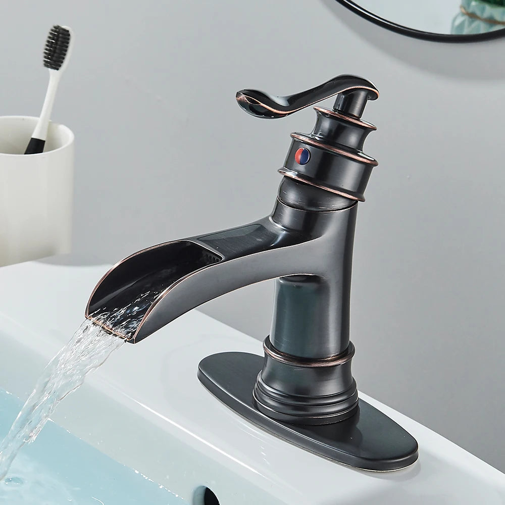 Quyanre Waterfall Bathroom Faucet Single Handle Lavatory Mixer
