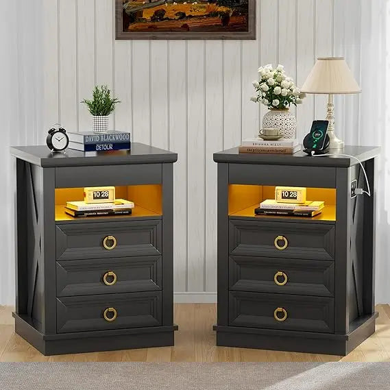 XMSJ Nightstands With Hidden Gun Compartment And USB Charging Port