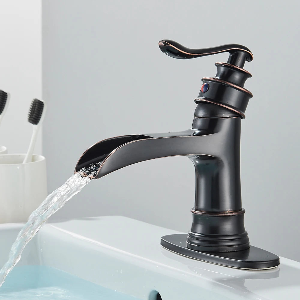 Quyanre Waterfall Bathroom Faucet Single Handle Lavatory Mixer