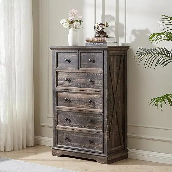 XUYUAN Farmhouse WardrobeDresser With Six Drawers SolidOakwood BedroomStorage Cabinet