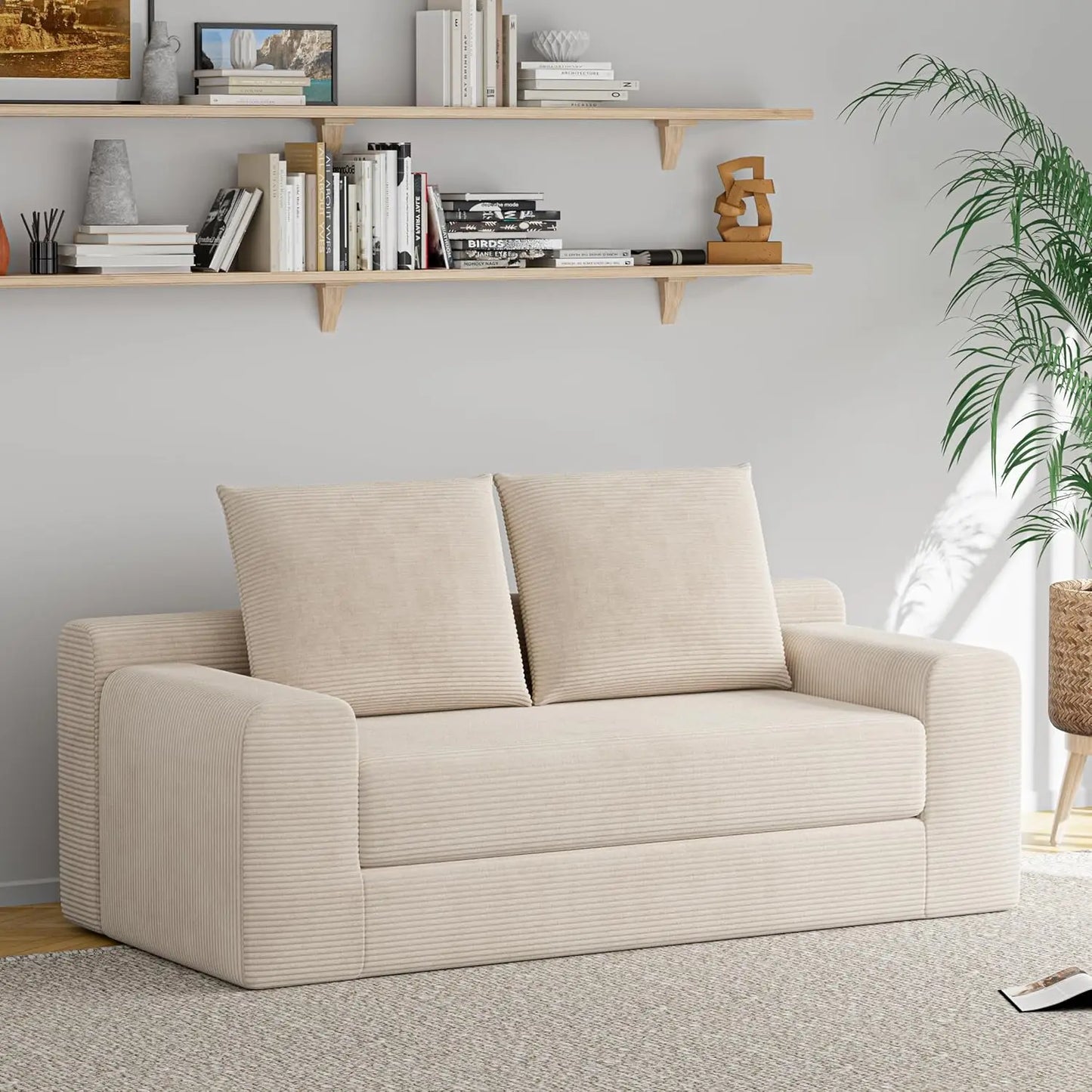 HUANZHUANG Loveseat Sleeper Sofa Bed Modern Corduroy Convertible Couch