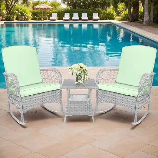 Leveleve Outdoor Rocking Bistro Set 3-Piece With Glass Table